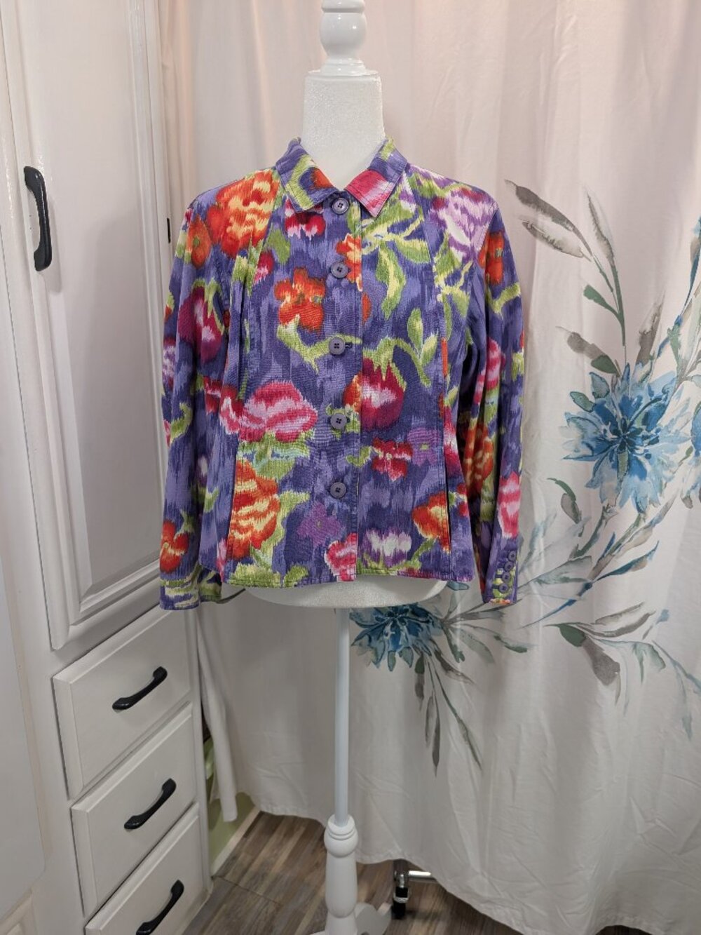 Coldwater Creek Lightweight Coastal Grandma Artsy Floral Cottagecore Jacket PXL